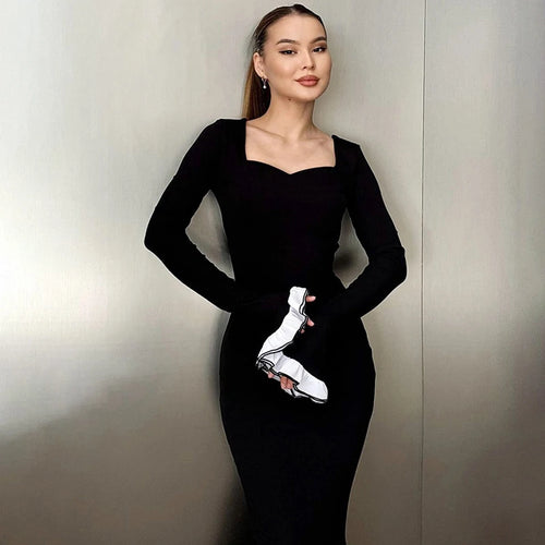 Load image into Gallery viewer, Flare Sleeve Sexy Bodycon Elegant Long Sleeve Maxi Dress Women High Waist Square Collar Evening Dress Female Clothes
