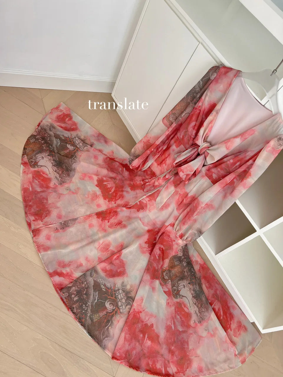 Spring French Fashion Vintage Red Print Elegant V Neck Bow Bandage Party Dress Women Long Sleeves Festival Dress Bohemian Trendy