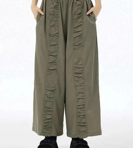 High Elastic Waist Army Green Pleated Long Wide Leg Pants New Trousers Women Fashion Tide Spring Autumn 2025 1DH6677