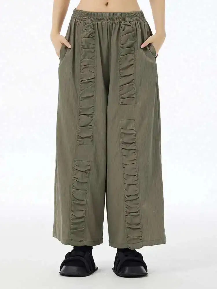 High Elastic Waist Army Green Pleated Long Wide Leg Pants New Trousers Women Fashion Tide Spring Autumn 2025 1DH6677