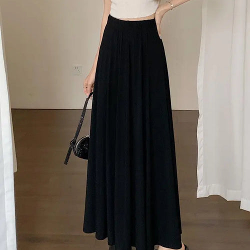 Load image into Gallery viewer, Korean Version Black Elegant Festival Pleated Half Skirts Gray Elastic High Waist A-line Long Skirt 2024 Summer Simplicity Trend
