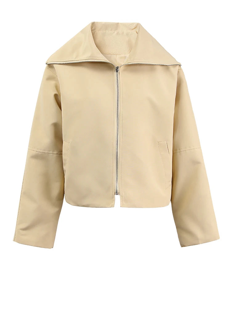 Apricot Brief Pocket Big Size Casual Jacket New Lapel Long Sleeve Women Coat Fashion Tide Spring Autumn 2025 CPG1295