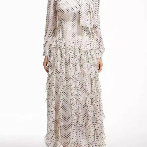 Load image into Gallery viewer, Hit Color Slimming Dresses For Women Scarf Collar Long Sleeve High Waist Temperament Mesh Dresses Female Fashion
