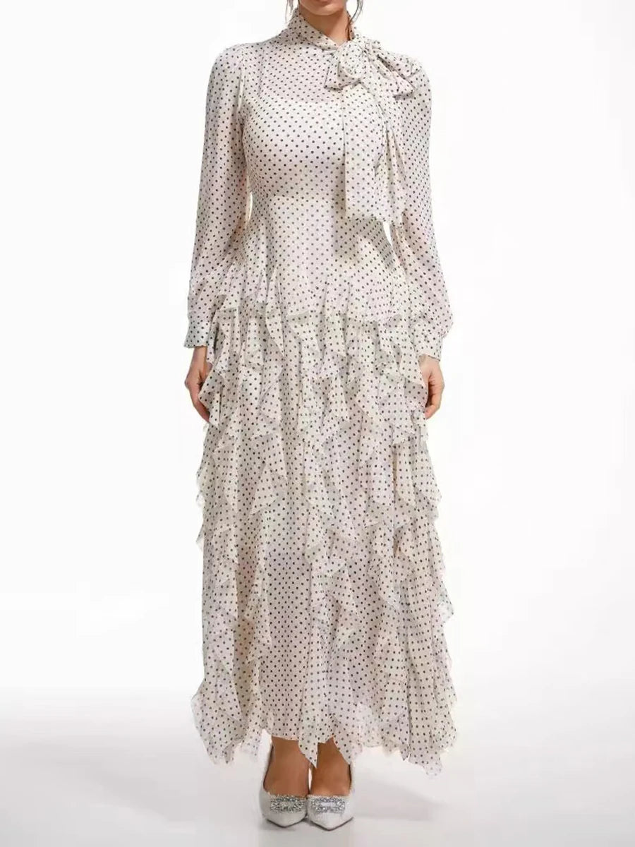 Hit Color Slimming Dresses For Women Scarf Collar Long Sleeve High Waist Temperament Mesh Dresses Female Fashion