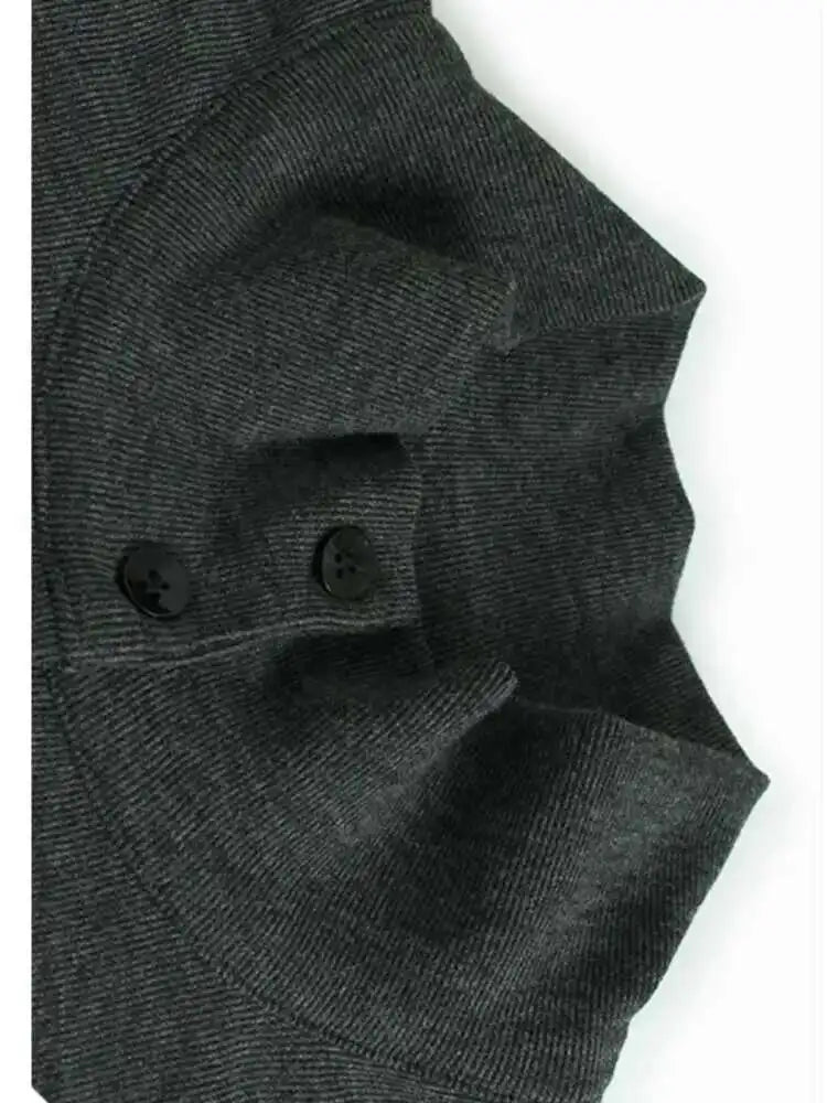 Women Gray Irregular Hem Button Big Size Casual T-shirt New Turtleneck Long Sleeve Fashion Tide Spring Autumn 2025 1DH9329