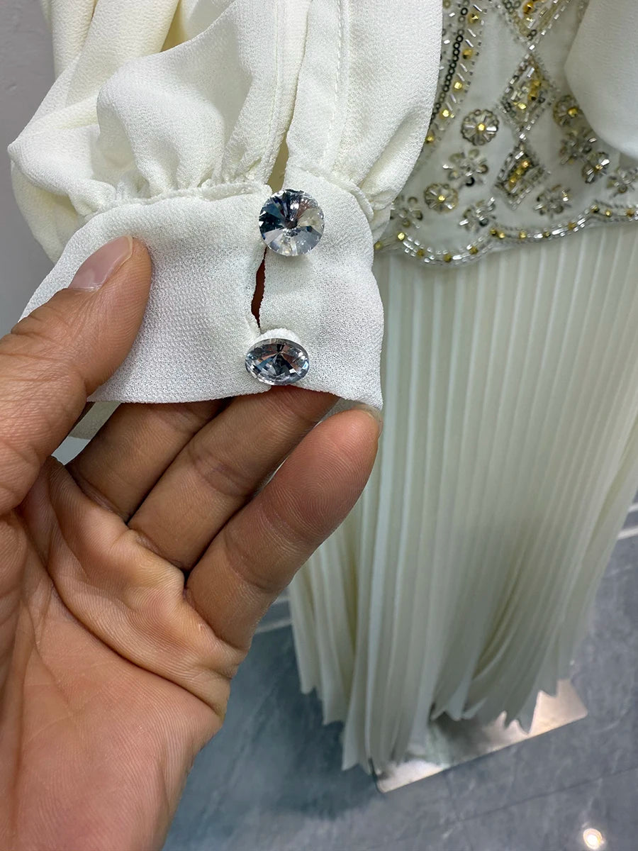 Spliced Sequines Two Piece Set For Women O Neck Sleeveless Waistcoat Patchwork Lace Up Long Sleeve Dress Set Female