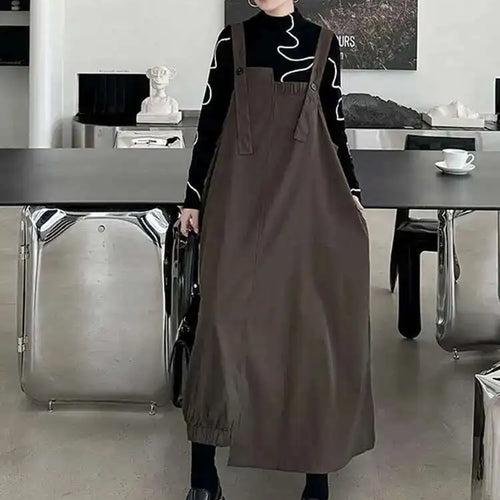 Load image into Gallery viewer, Women Coffee Irregular Spliced Big Size Strap Dress New Square Collar Sleeveless Fashion Tide Spring Autumn 2025 1DJ0050
