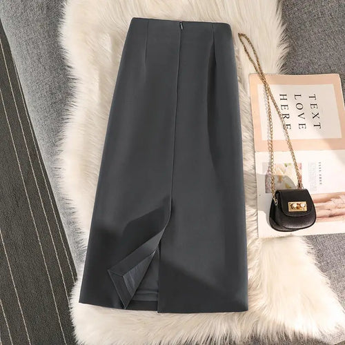 Load image into Gallery viewer, High Waist Zipper Back Split Suit Skirt For Women Spring Autumn 2023 New Solid Pencil Skirts Office Ladies Casual Straight Skirt
