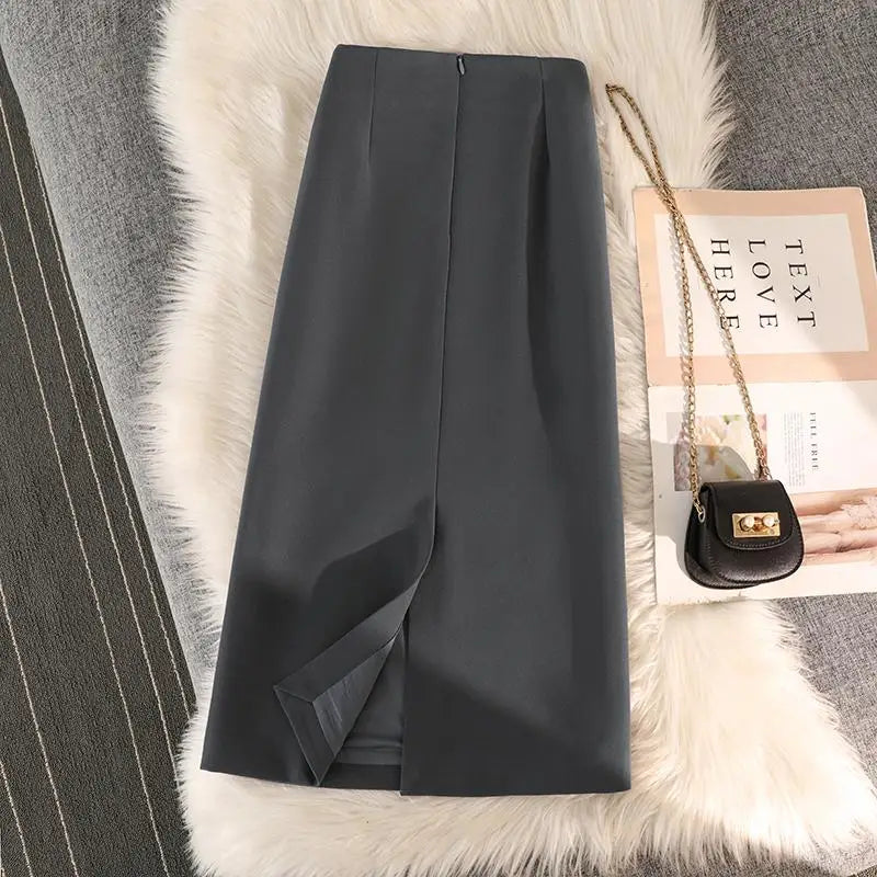 High Waist Zipper Back Split Suit Skirt For Women Spring Autumn 2023 New Solid Pencil Skirts Office Ladies Casual Straight Skirt