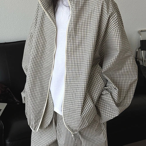 Load image into Gallery viewer, Beige Plaid Pocket Big Size Casual Jacket New Stand Collar Long Sleeve Women Coat Fashion Tide Spring Autumn 2025 1DJ0868
