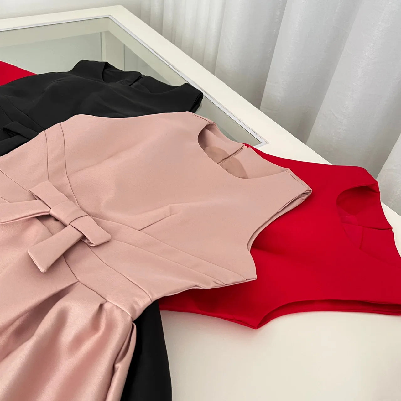 French 2025 Women Black Red Elegant Sleeveless Bow High Waist Short Vest Dress Summer Red Slim Holiday Birthday Party Mini Dress