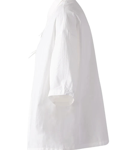 Women White Buckle Irregular Thin Big Size Blouse New Lapel Short Sleeve Shirt Fashion Tide Spring Summer 2025 CPG3164