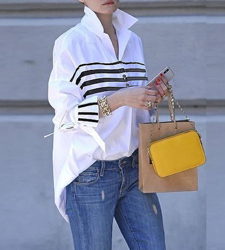 Women Spring Summer Shirts Blouse 2025 New Collection Flared Sleeves Original Stripe Casual Tops Clothes for Women