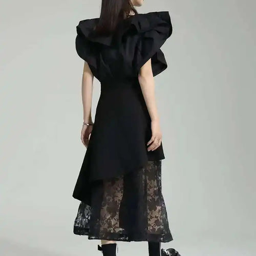 Load image into Gallery viewer, High Elastic Waist Black Spliced Mesh Irregular Casual Half-body Skirt Women Fashion Tide New Spring Autumn 2025 1DF6873
