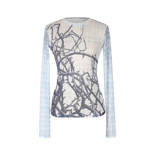 Load image into Gallery viewer, Fashion T Shirts 2024 Women's Clothing Print Long Sleeve Tunic Tees Casual Korean Camisetas Y2k Tops See Through Summer Tshirt
