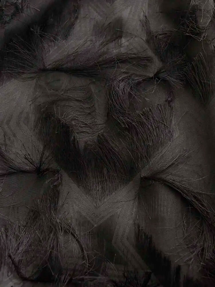 Spring Autumn Stand Collar Long Sleeve Perspective Black Loose Tassels Big Size Dress Women Fashion Tide JI780