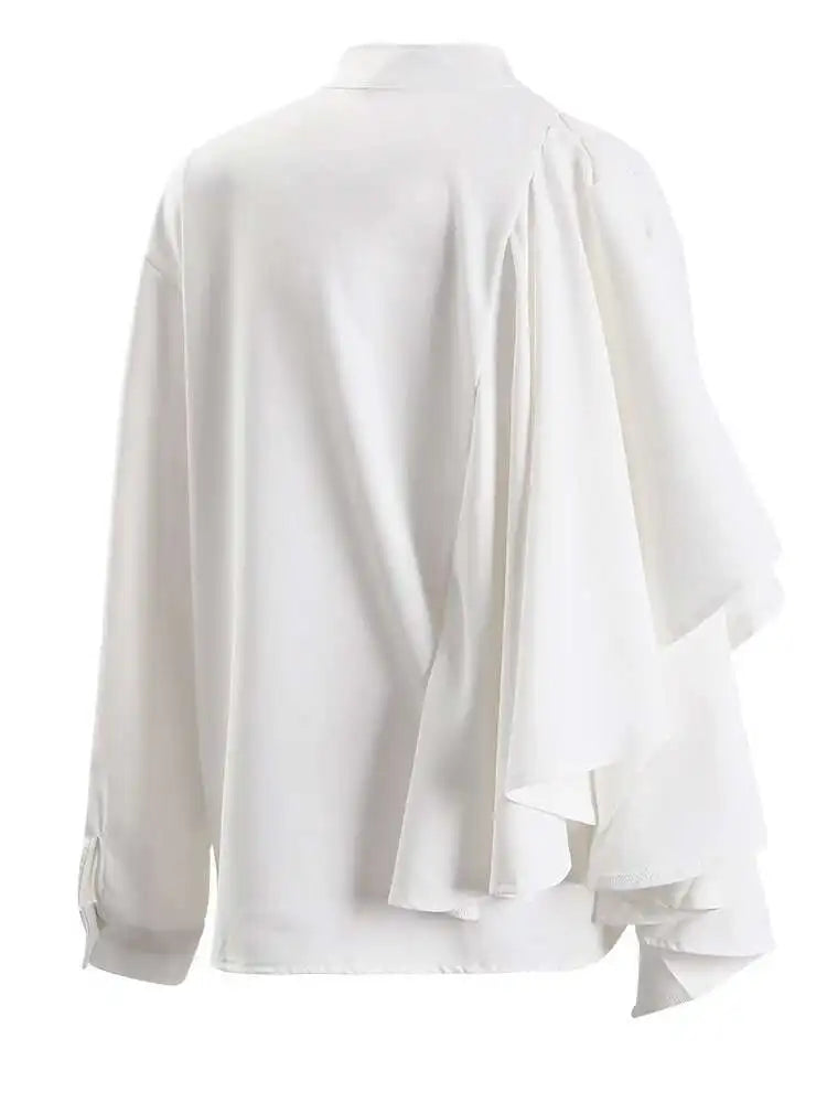 Women Irregular Design Ways Wear Big Size Blouse New Stand Collar Long Sleeve Shirt Fashion Spring Autumn 2025 CPG1239