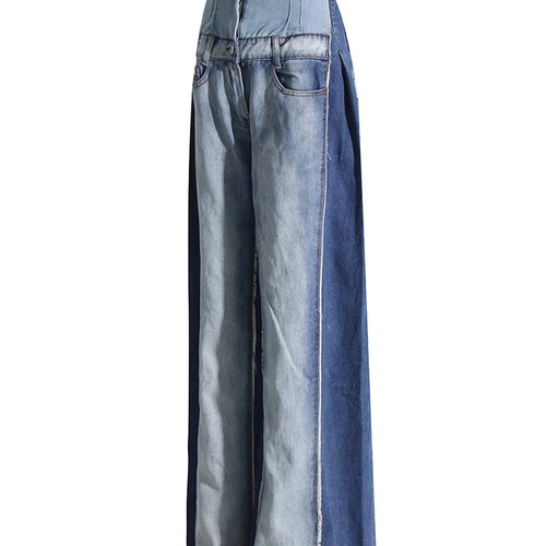 Load image into Gallery viewer, Casual Denim Patchwork Women Trousers High Waist Hit Color Big Size Wide Leg Pants Female Fashion Spring
