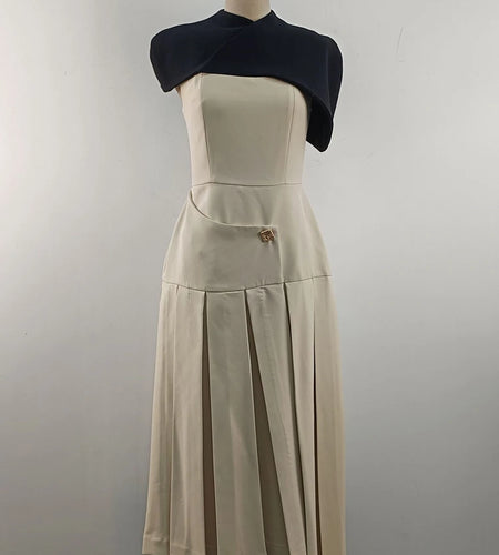 Hit Color Elegant Removable Dress For Women Square Collar Sleeveless High Waist Slimming Dress Female Fashion New