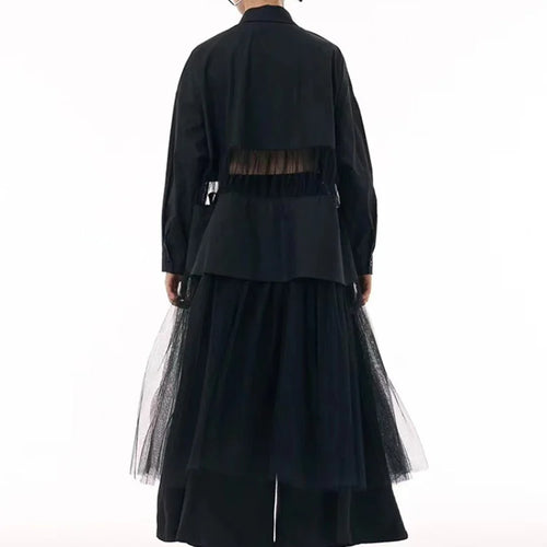Load image into Gallery viewer, Women Black Mesh Perspective Big Size Midi Shirt Dress New Lapel Long Sleeve Fashion Tide Spring Autumn 2025 1DJ0140

