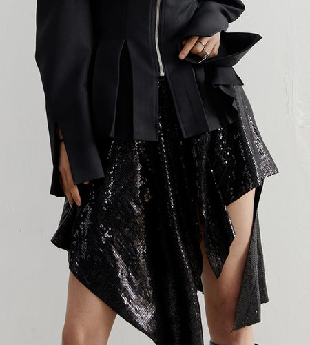 Spliced Sequins Skirts For Women High Waist Irregular Hem Vintage Elegant Skirt Female Fashion Clothing Summer