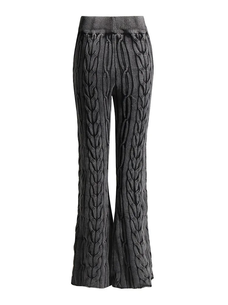 Solid Knitting Floor Length Trousers For Women High Waist Slimming Temperament Flare Pants Female Fashion Clothing Style