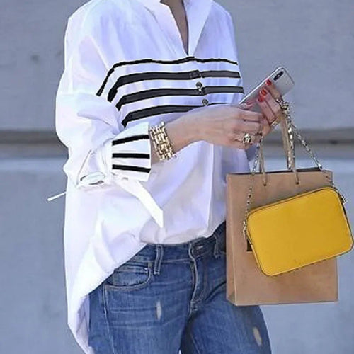 Load image into Gallery viewer, Summer Blouse T-shirts for Women New Collection Flared Sleeves Casual Tops Women Stripe Clothes White Shirts
