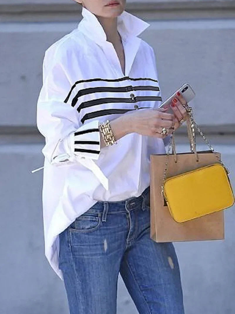 Summer Blouse T-shirts for Women New Collection Flared Sleeves Casual Tops Women Stripe Clothes White Shirts