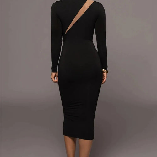 Load image into Gallery viewer, Elegant Long Sleeve Bodycon Sexy Maxi Dress For Women Autumn Winter Fashion Half High Collar Club Party Sexy Long Dress
