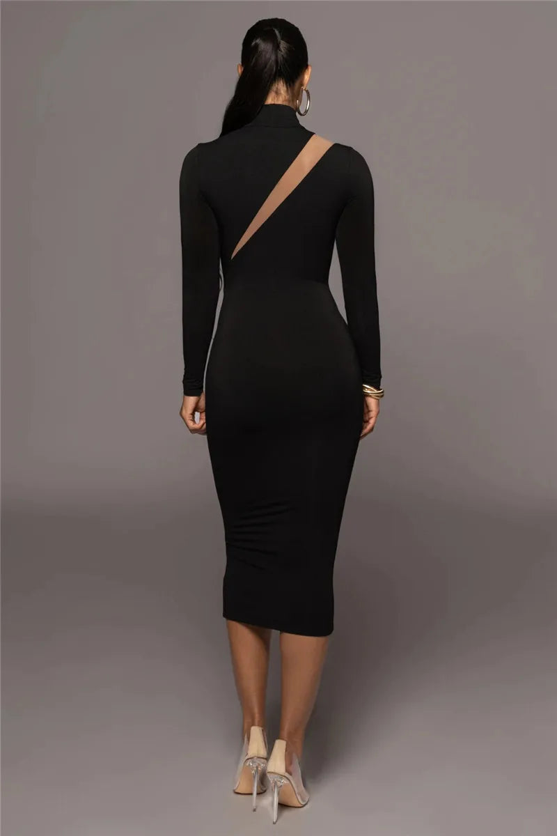 Elegant Long Sleeve Bodycon Sexy Maxi Dress For Women Autumn Winter Fashion Half High Collar Club Party Sexy Long Dress