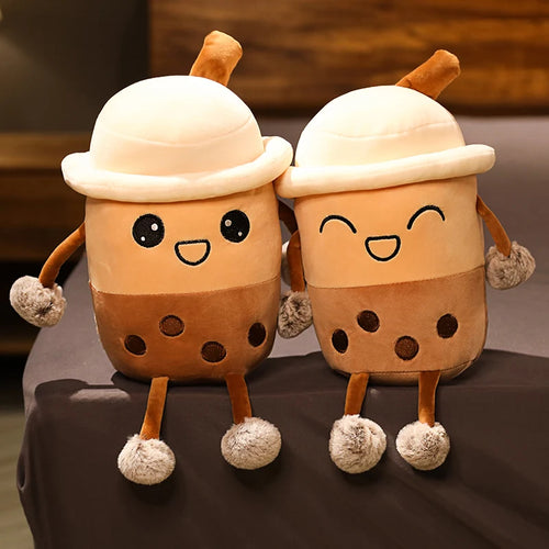 Load image into Gallery viewer, 25cm cute cartoon bubble tea cup shaped pillow real-life pearl milk tea plush toys stuffed soft back cushion funny boba food
