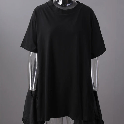 Load image into Gallery viewer, Women Black Ruffles Irregular Big Size Mini Dress New Round Neck Short Sleeve Fashion Tide Spring Summer 2025 1DH9574
