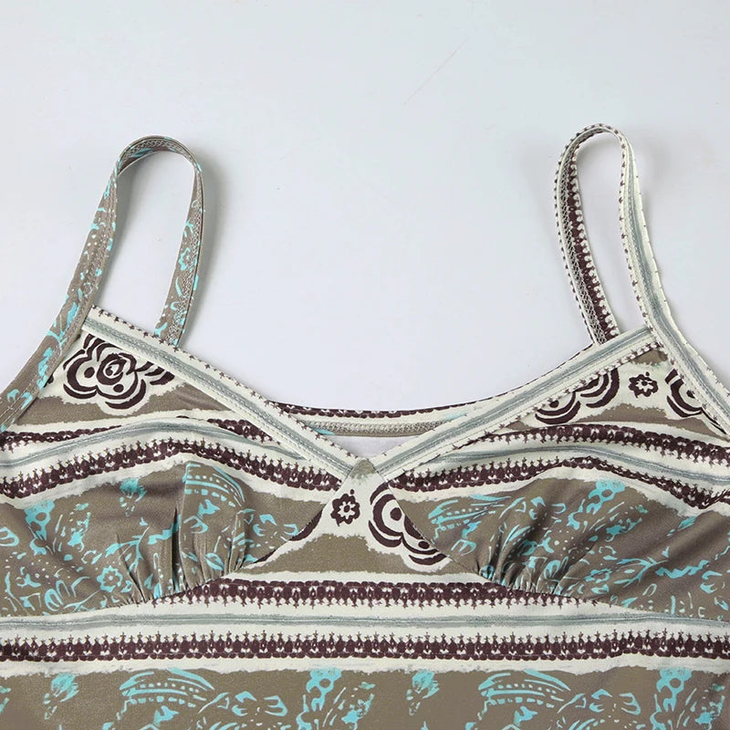 Fashion Bohemia Style Printed V-Neck Camisole Women Summer Vintage Mini Slimming Sleeveles Top 2000s Sexy Clothes New