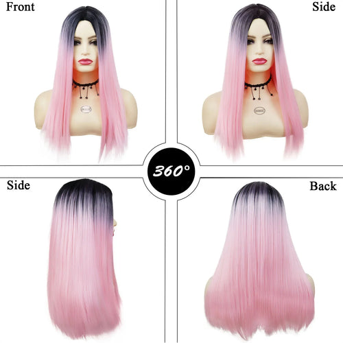 Load image into Gallery viewer, Synthetic Fiber Long Pink Wigs for Women Ombre Wig Straight Hairstyles Cute Pink Wig Cosplay Carnival Party Costume Wig
