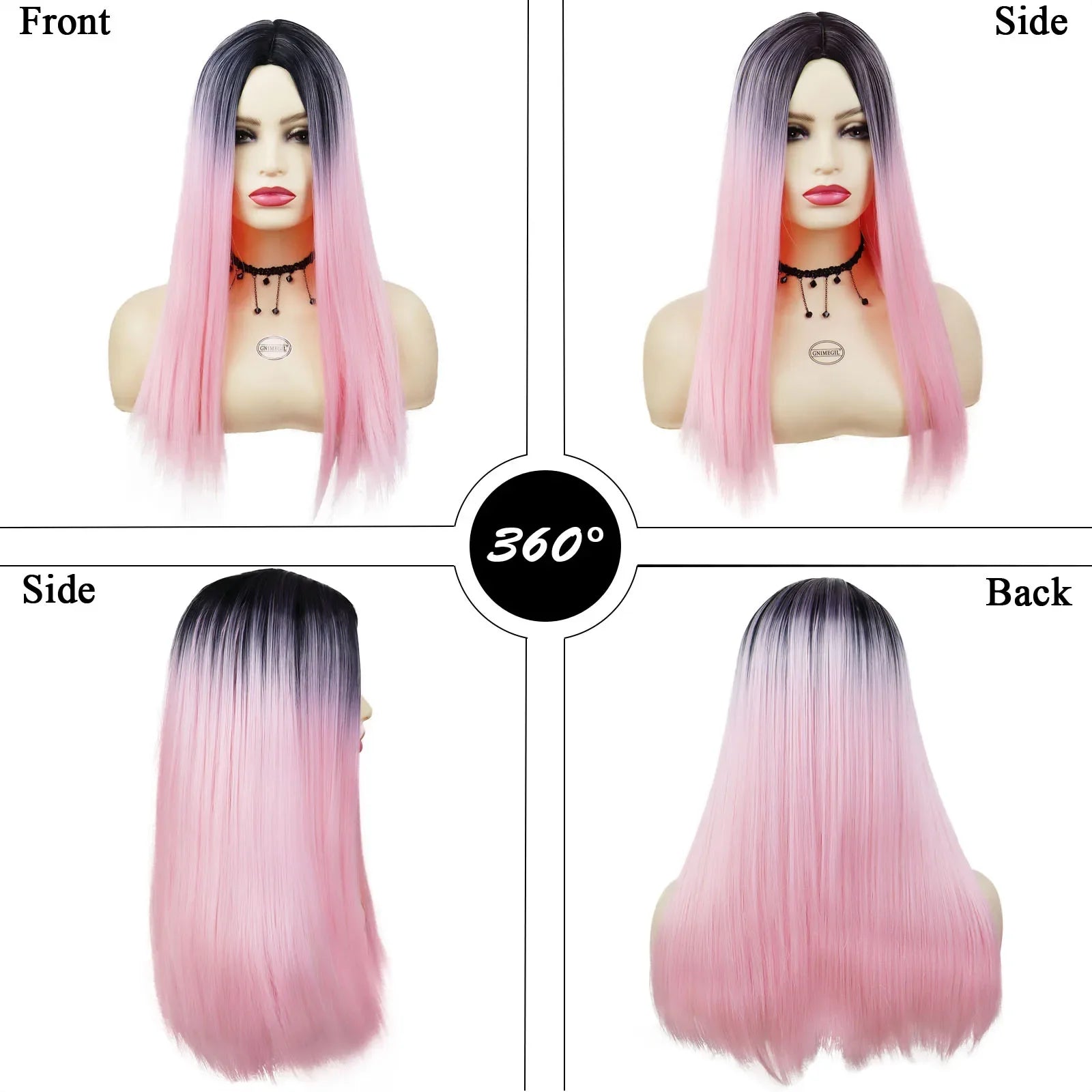 Synthetic Fiber Long Pink Wigs for Women Ombre Wig Straight Hairstyles Cute Pink Wig Cosplay Carnival Party Costume Wig