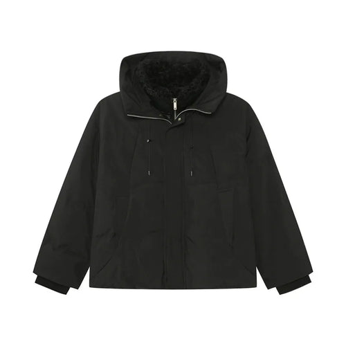 Load image into Gallery viewer, Niche Design Men&#39;s Down Jackets Fake Two-piece Hooded Stand Collar Solid Color Drawstring Casual Short Male Coats 9C9327
