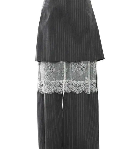 High Waist Gray Lace Striped Long Wide Leg Elegant Pants New Trousers Women Fashion Tide Spring Autumn 2025 1DH7476