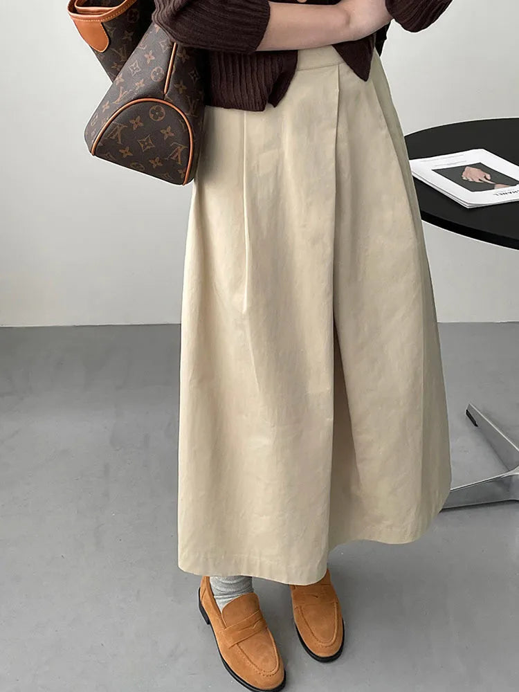 High Waist Apricot A-line Irregular Pleated Elegant Half-body Skirt Women Fashion Tide New Spring Autumn 2025 1DH3802