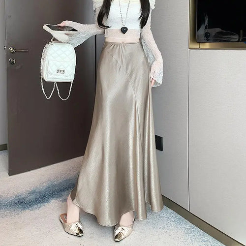 Load image into Gallery viewer, Spring Summer Solid High Waist Wrap Hip Pleated Fishtail Long Skirt Korean Fashion Women Versatile A-line Half Skirt Popular New
