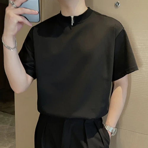 Load image into Gallery viewer, Bussiness Casual Men&#39;s T-shirts Half Zipper Stand Collar Short Sleeve Male Loose Tops Solid Color Summer 9C6290
