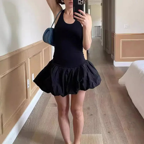 Load image into Gallery viewer, Black Sleeveless Puffy Dress For Women Fashion Round Neck High Waist Backless A-line Loose Sexy Dress Clothes
