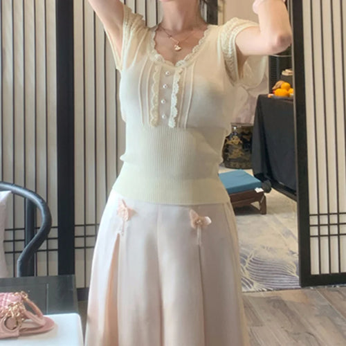 Load image into Gallery viewer, y2k Crop Tops Women Coquette Clothes Slim Fit Round Neck Short Sleeve T Shirt Fairycore Aesthetic Clothing Streetwear
