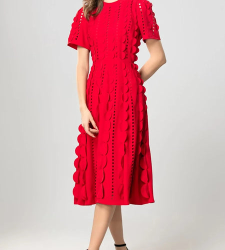 Solid Hollow Out Slimming Temperament Dresses For Women O Neck Short Sleeve High Waist Dress Female Fashion Style