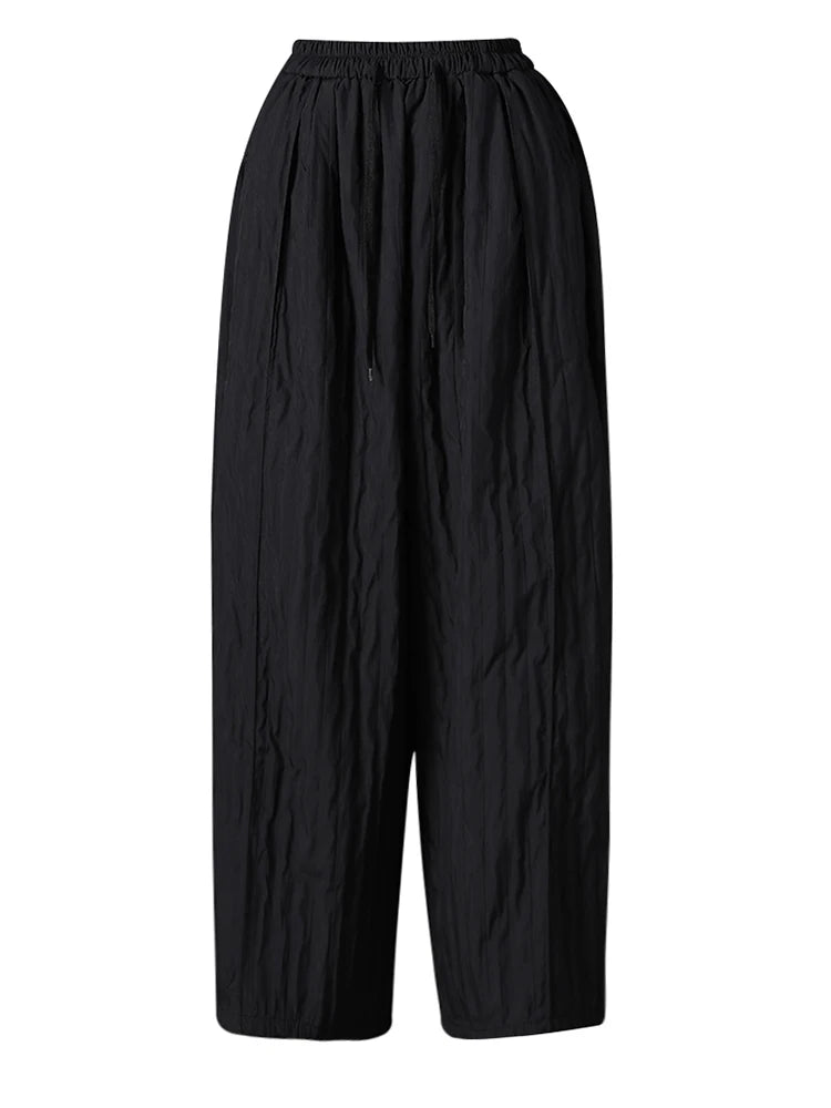 High Elastic Waist Beige Pleated Long Wide Leg Casual Pants New Trousers Women Fashion Tide Spring Autumn 2025 CPG2826