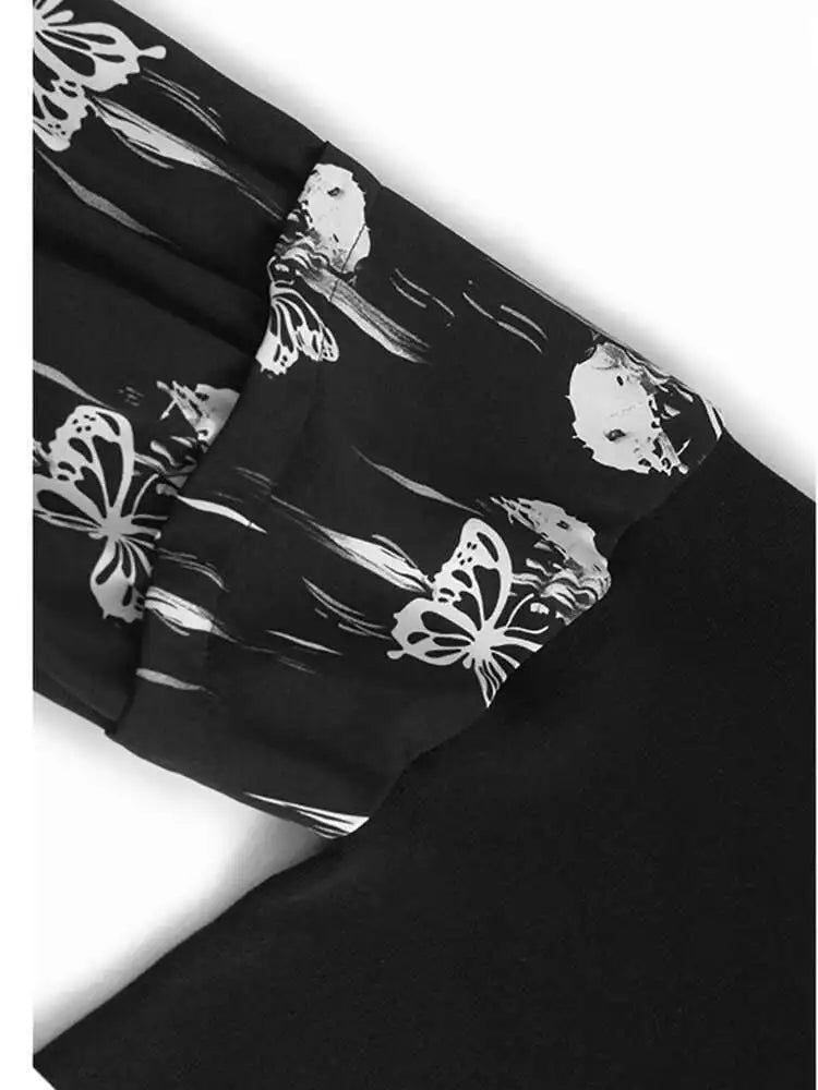 Women Black Knitting Pattern Printed Big Size Midi Dress New V-Neck Long Sleeve Fashion Tide Spring Autumn 2025 1DH7690