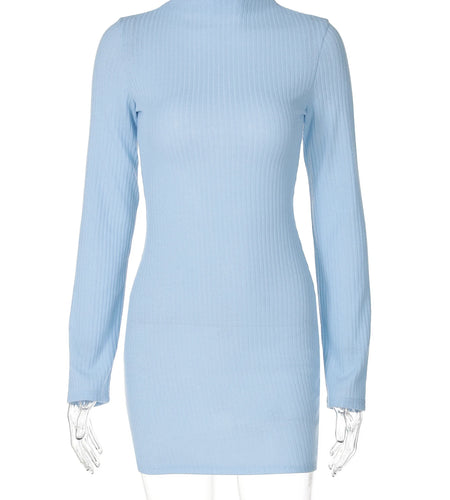 Ribbed O Neck Long Sleeve Elegant Sexy Bodycon Mini Prom Dress Fall Winter Women Y2K Clothes Birthday Party Vacation