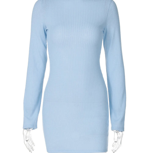 Load image into Gallery viewer, Ribbed O Neck Long Sleeve Elegant Sexy Bodycon Mini Prom Dress Fall Winter Women Y2K Clothes Birthday Party Vacation
