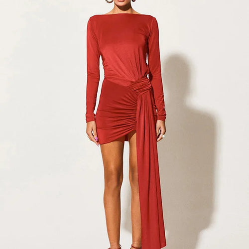 Load image into Gallery viewer, Elegant Long Sleeved Lace Up Backless Dress For Women 2024 New Straight Neck Bodycon Ribbon Slim Fitting Evening Dress
