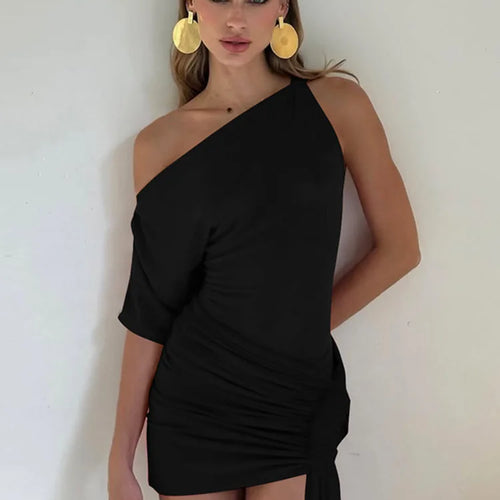 Load image into Gallery viewer, Oblique Shoulder Backless Irregular Sexy Mini Dress For Women Fashion Sleeveless Draped Ruched Club Dress Elegant
