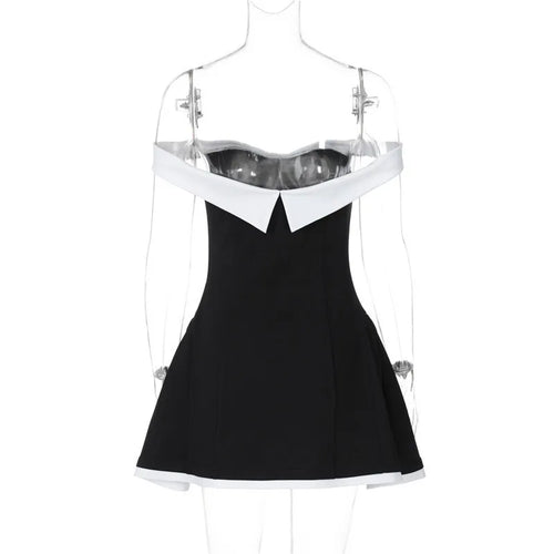 Load image into Gallery viewer, Off-shoulder Strapless Sexy Mini Dress Women Fashion Patchwork Sleeveless Backless High Waist A-line Club Party Dress
